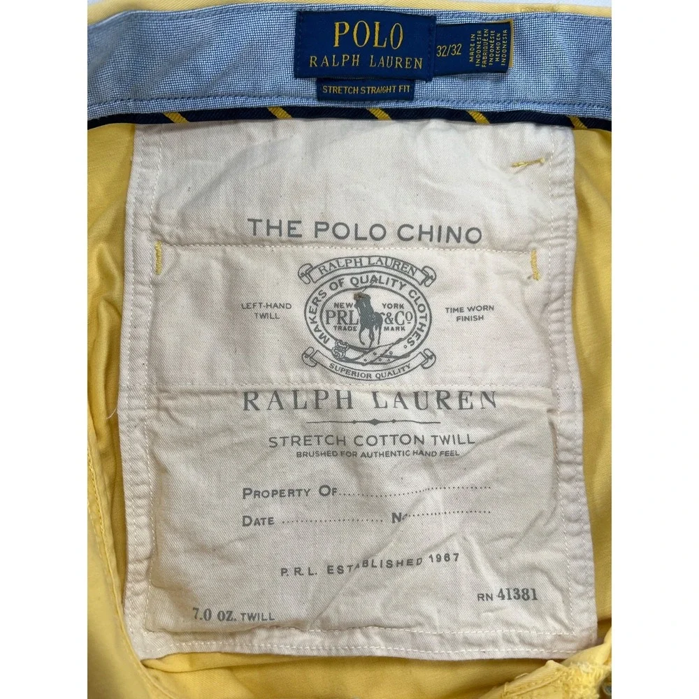 Polo Ralph Lauren Pants Chino Mens 32x32 Yellow Stretch Straight Fit